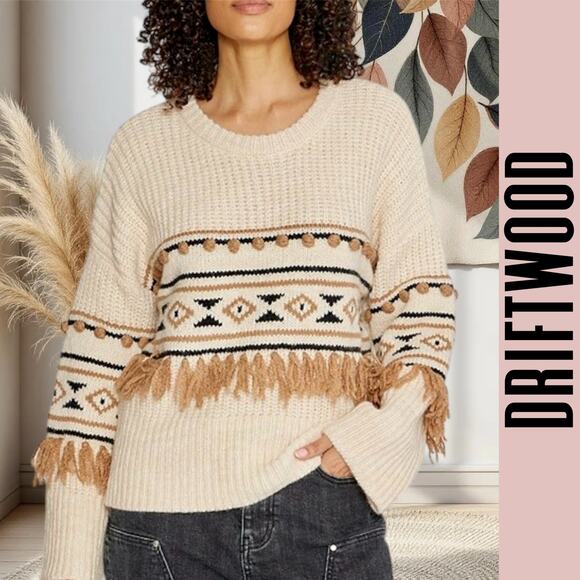 Driftwood sweater chunky knit fringe cozy boho western slouchy hippie Large - Picture 1 of 9